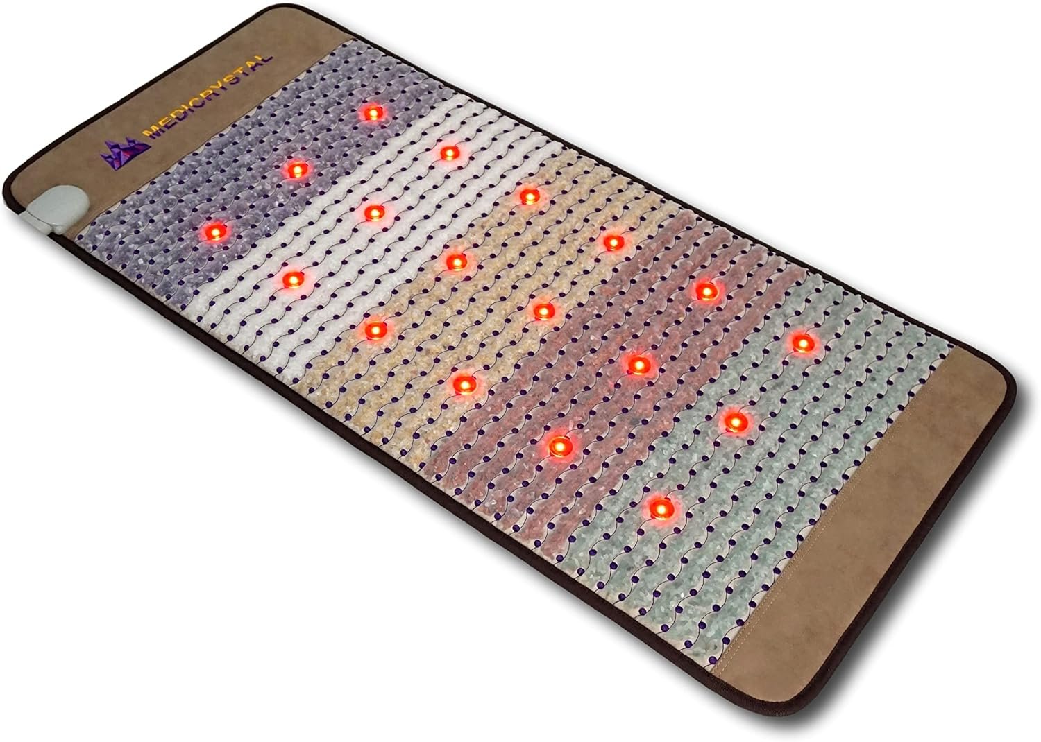 MediCrystal 5-Crystals Far Infrared Mat 48″ L x 22″ W – 18 Photon Red NIR MIR Lights – 6 Quadrupole Static Magnets – Bio Stimulation Therapy for Back Pain – Medium Flexible 86-158°F FIR Heating Pad