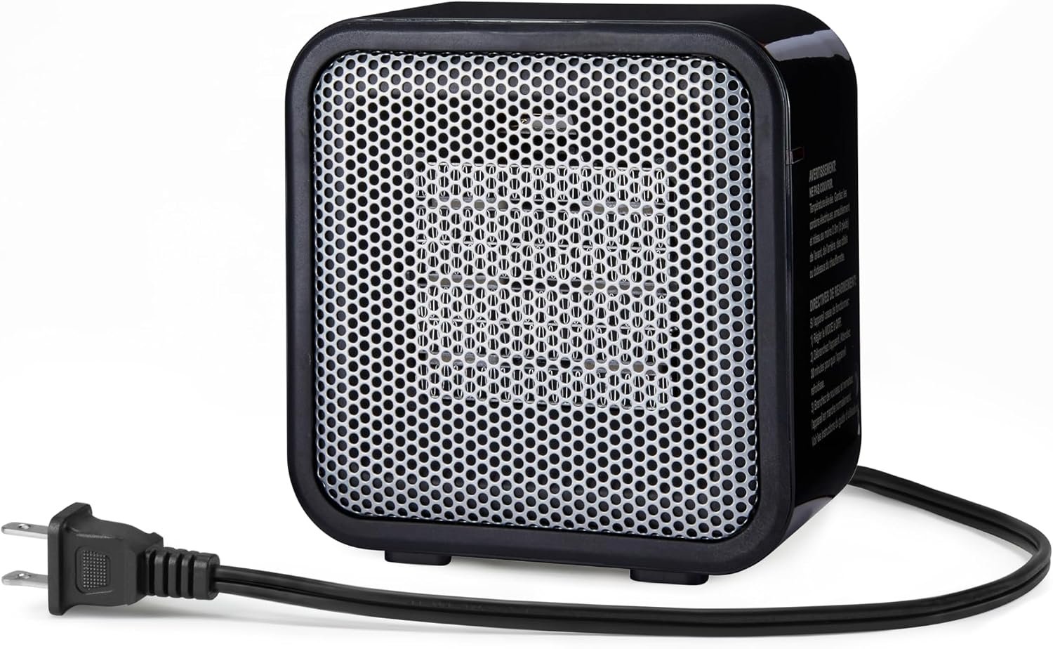 Amazon Basics Ceramic Portable Mini Space Heater for Office Desk, Indoor Use, Fast Heating, Energy Efficient, 500W, With Tip-Over Protection, Lightweight 1.4 lbs, Black, 5.87″D x 3.15″W x 5.95″H