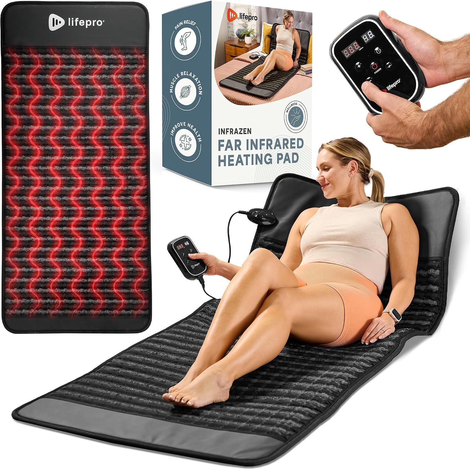 Lifepro Portable Far Infrared Heating Mat – Mat with Far Infrared Heating Pads -Therapy Device for Back, Mood, Energy, and Recovery