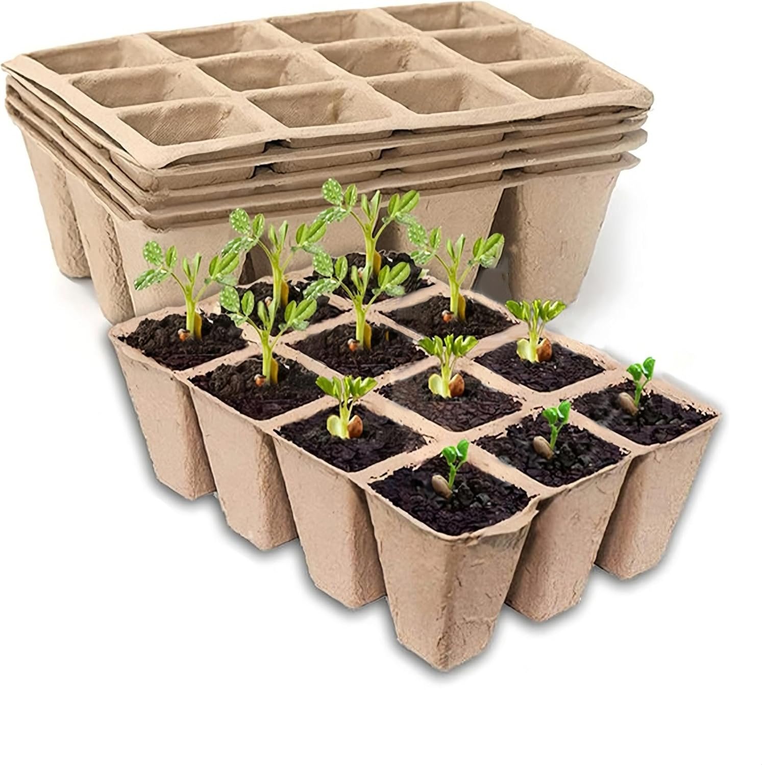 Seedling Starter Trays,Biodegradable Seed Starter Trays for Seedlings,Eco-Friendly Peat Pots(60 Cells – 5 Pack)