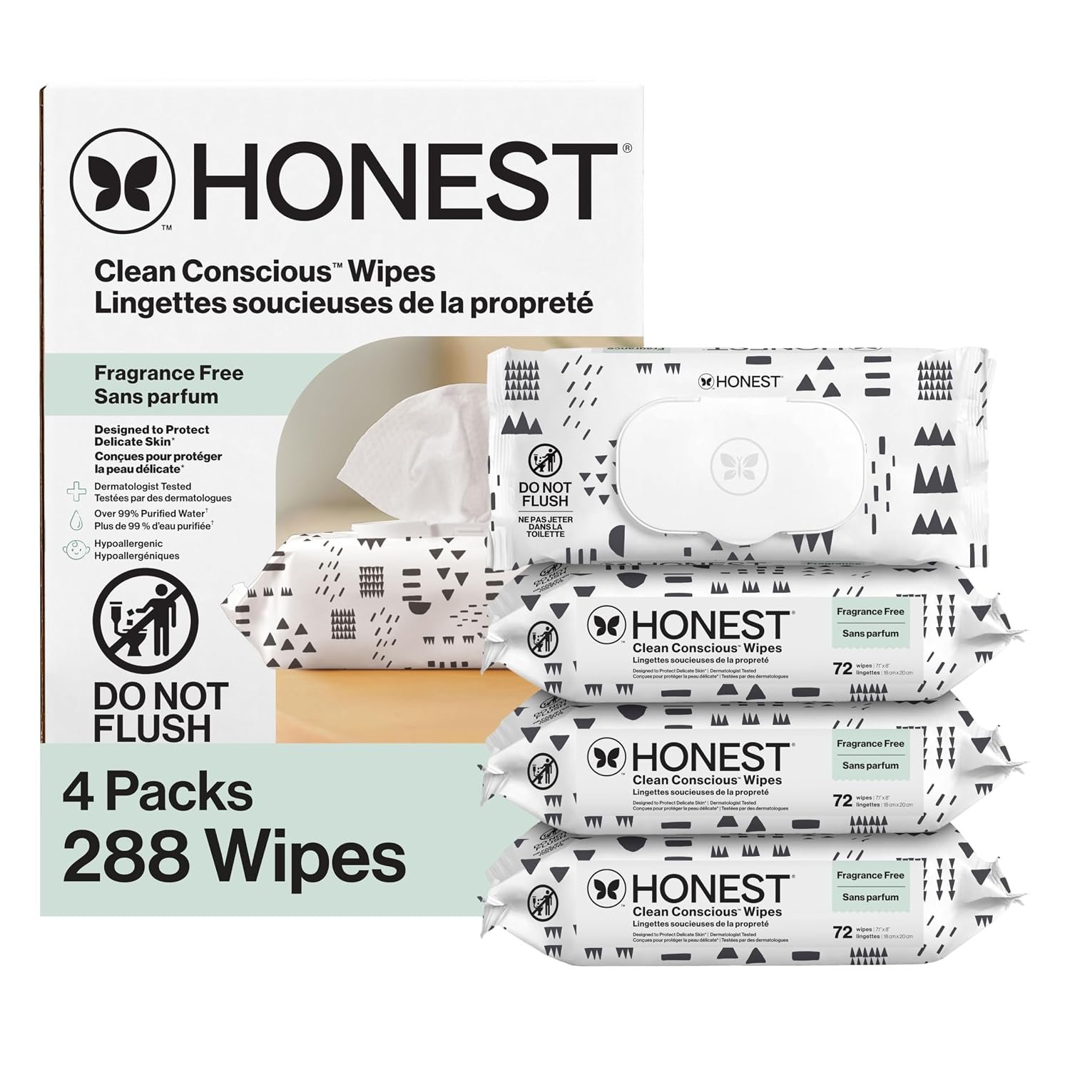 The Honest Company Multi-Use Baby Wipes, Pattern Play, 288 Count