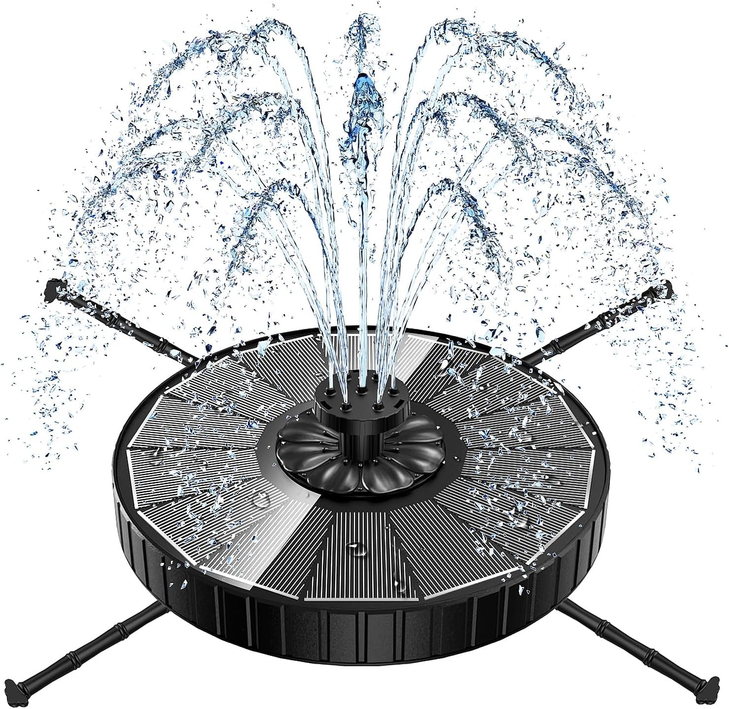 Yzert Solar Fountain, 3-Level Adjustable Water Height, 3.5W Glass Powerful Outdoor Fountain Pump with Rotating Rods & 7 Nozzles for Bird Bath, Garden, Pond, Patio, Flower Pot (2026 Model, Black)
