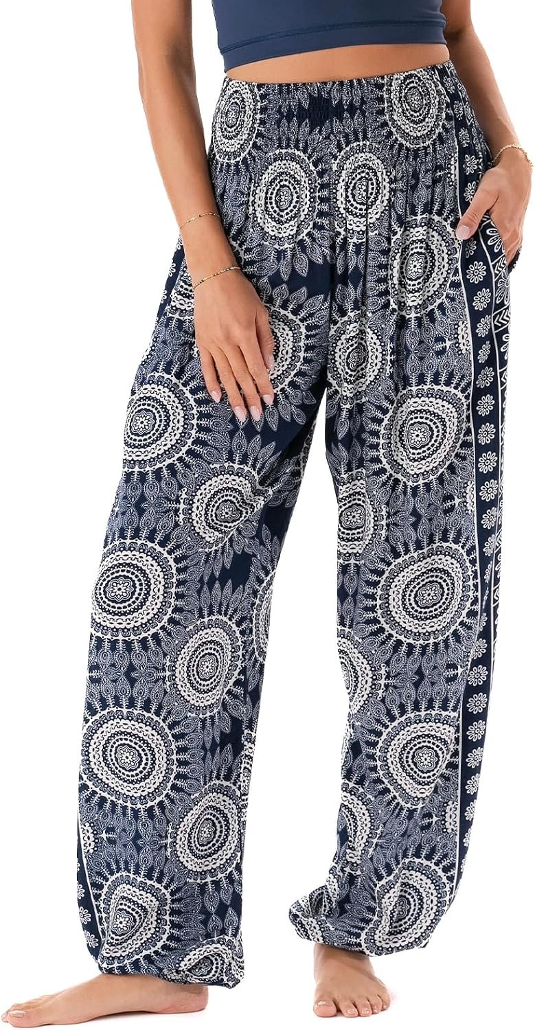 Lotus and Luna Women’s Harem Pants Thai Pants for Beach & Lounge High Waisted Flowy Boho Pants Genie Pants Yoga Pants