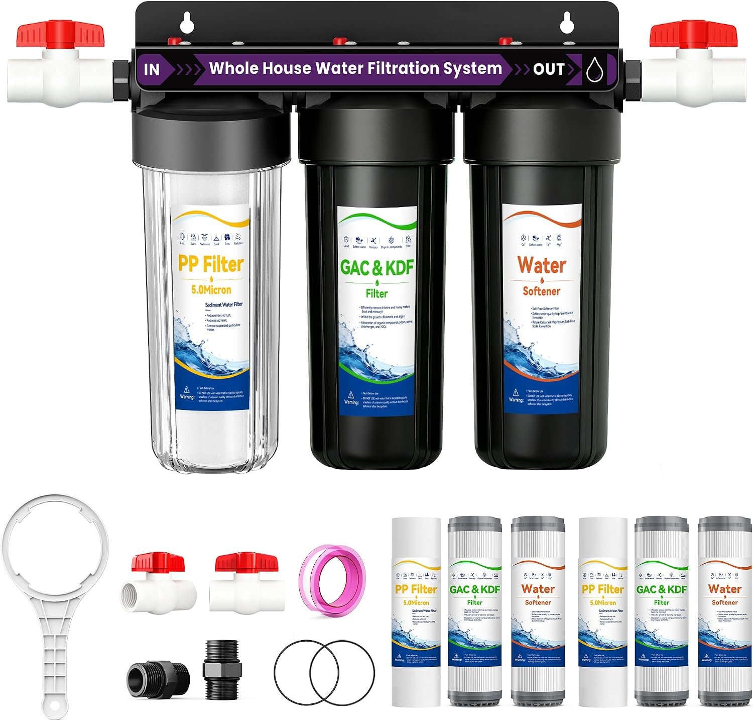 3-Stage Whole House Water Filter System,Extra 2 Sets of Filters, 10″x2.5″