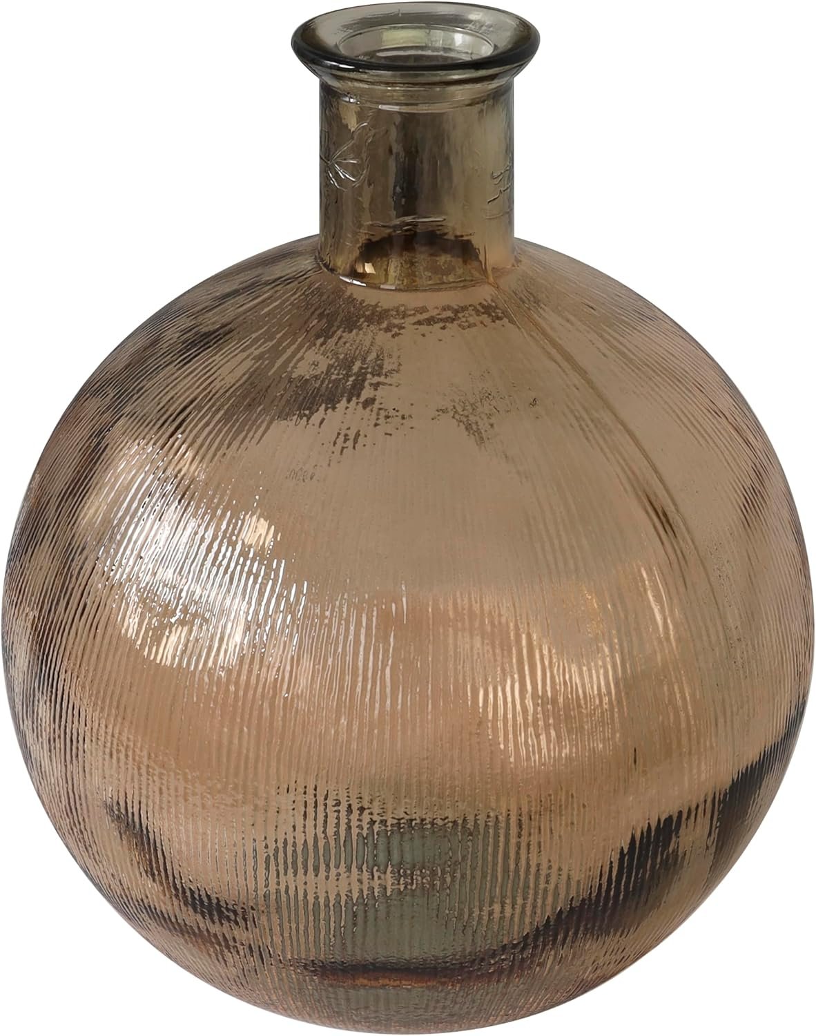Deco 79 Recycled Glass Handmade Decorative Vase Spanish Bottle Neck Ribbed Centerpiece Vase, Flower Vase for Home Decoration 13″ x 13″ x 17″, Brown
