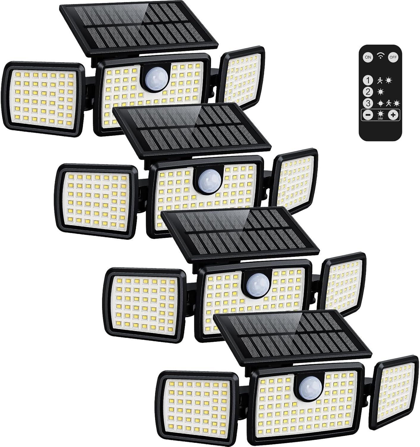MIHANI Solar Lights Outdoor, Quick Charge Solar Motion Deck Lights Outdoor for Deck with High Brightness, Larger Built-in Tempered Glass Panel, Sensitive PIR Motion Inductor (Remote,4 Pack)
