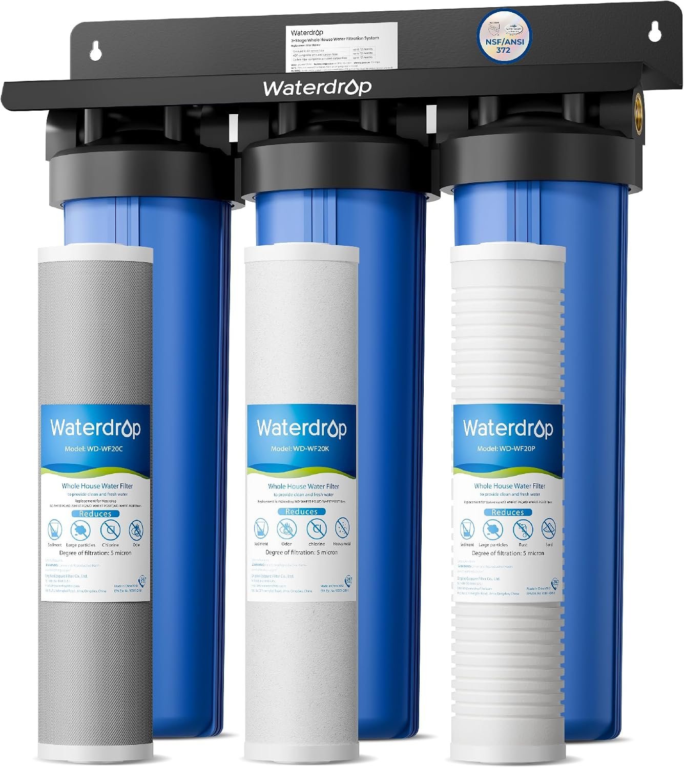 Waterdrop WHF3T-PG 3-Stage Whole House Water Filter System, 5 Micron