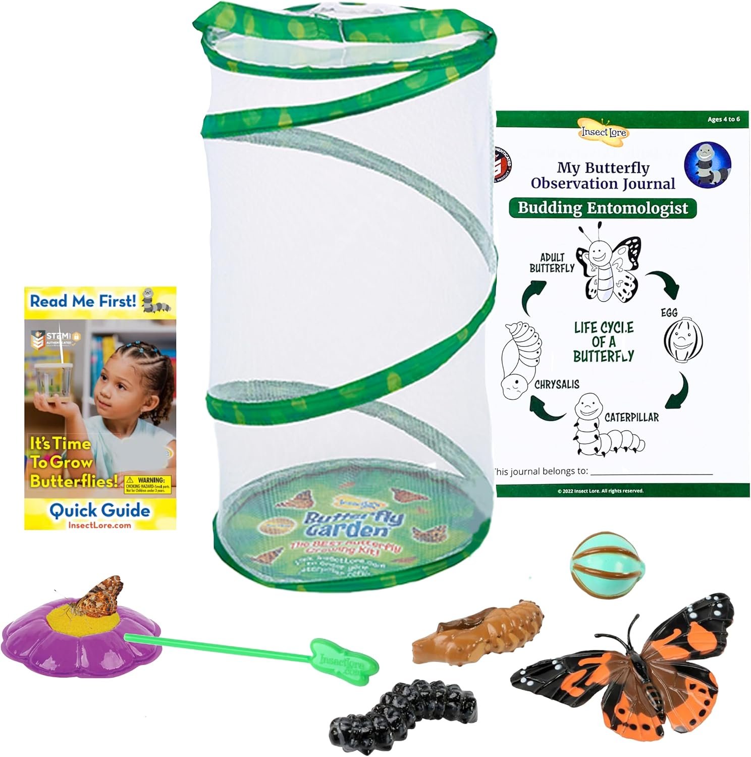 Insect Lore Giant Butterfly Garden with Voucher | 18 Inch Habitat | Life Cycle Figurines Included | Voucher to Redeem 5 Baby Caterpillars Later | Raise Painted Lady Butterflies
