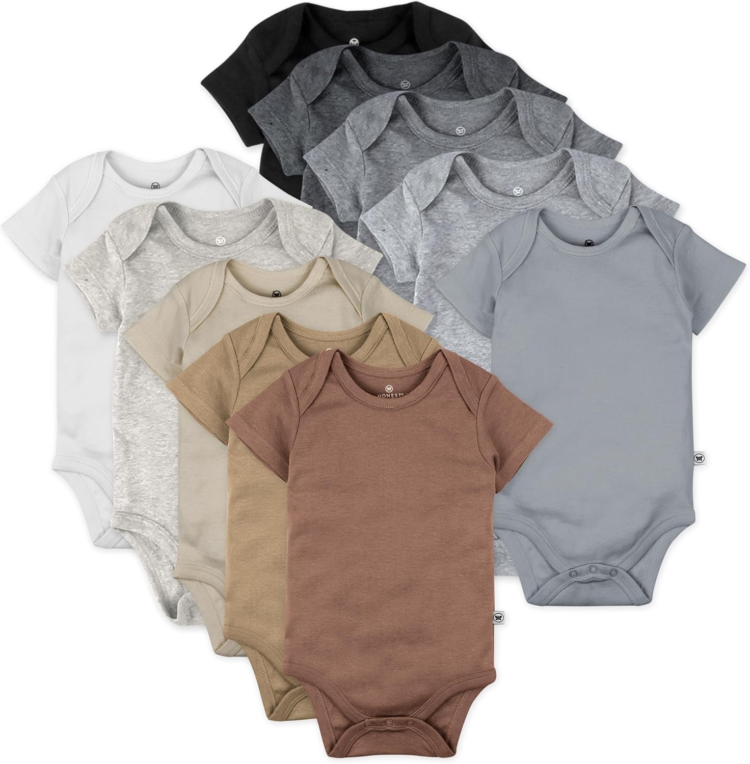 HonestBaby 10-pack Short Sleeve Bodysuits One-piece for Infant Baby Boys, Girls, Earth Tones, 0-3 Months