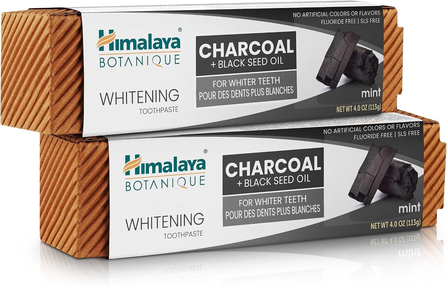 Himalaya Botanique Whitening Antiplaque Charcoal Toothpaste, 4 oz, 2 Pack | Fluoride Free Toothpaste With Charcoal & Black Seed Oil, Whitening Toothpaste, SLS Free, No Artificial Flavors & Colors