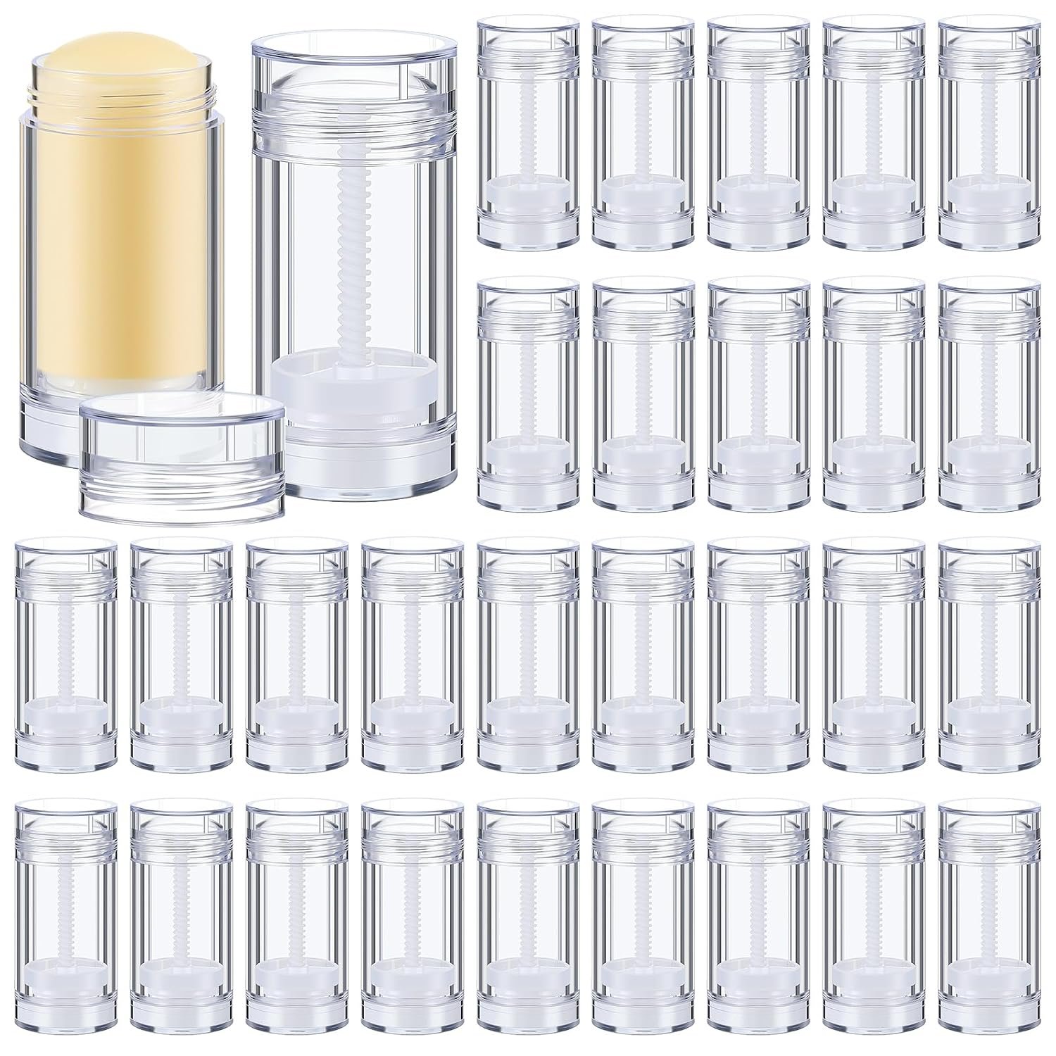 Teenyyou 30 Pcs Empty Deodorant Containers Twist up Filling Stick Plastic Deodorant Container Refillable Bottles Bottomfill Round Lip Balm Tubes for Homemade DIY Lipstick Crayon(30 ml,Clear)