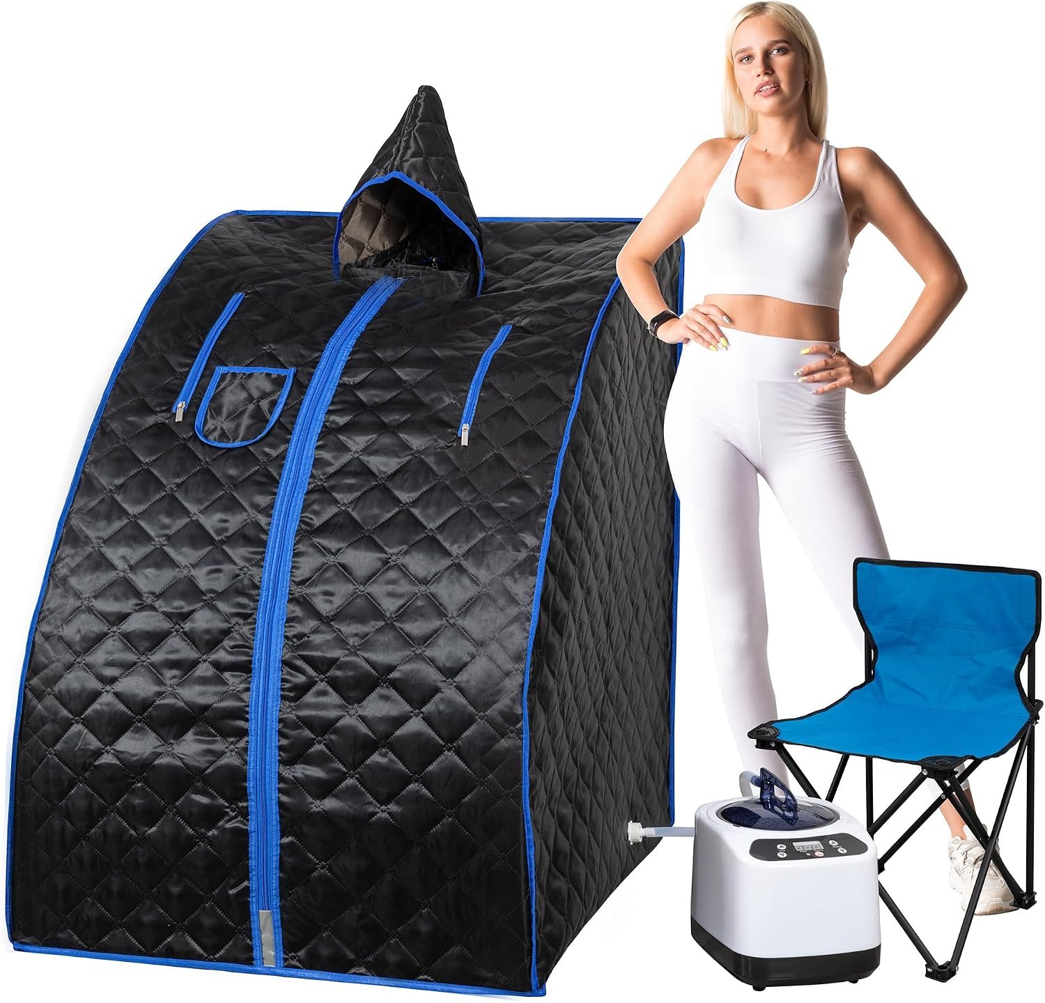 BOCHPOWER Portable Sauna Box, 3.0L Steamer, Remote Control, Folding Chair, 9 Levels (Basic Full Size)