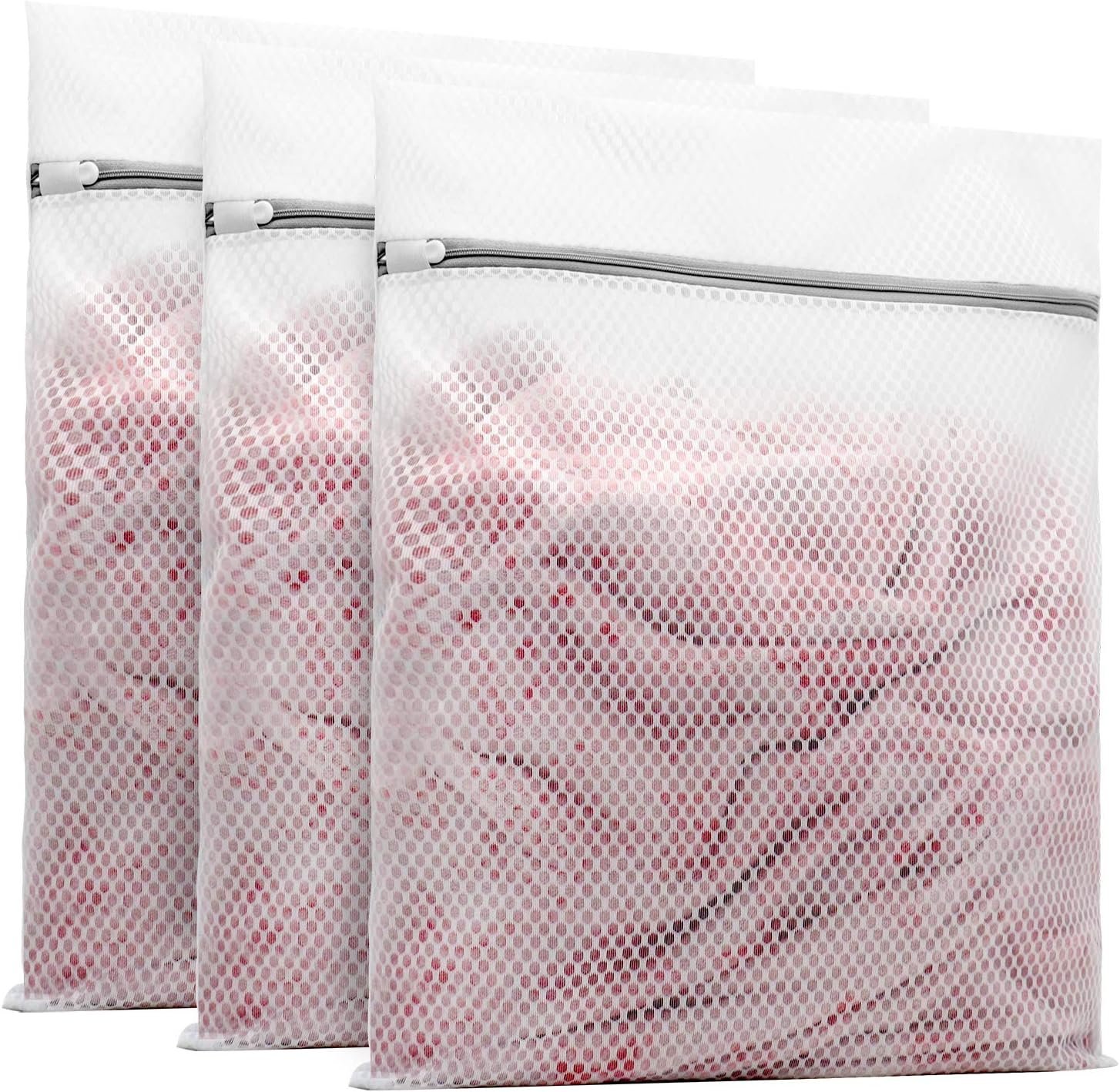 Muchfun 3Pcs Durable Honeycomb Mesh Laundry Bags for Delicates 16×20 Inches | (3 Large)