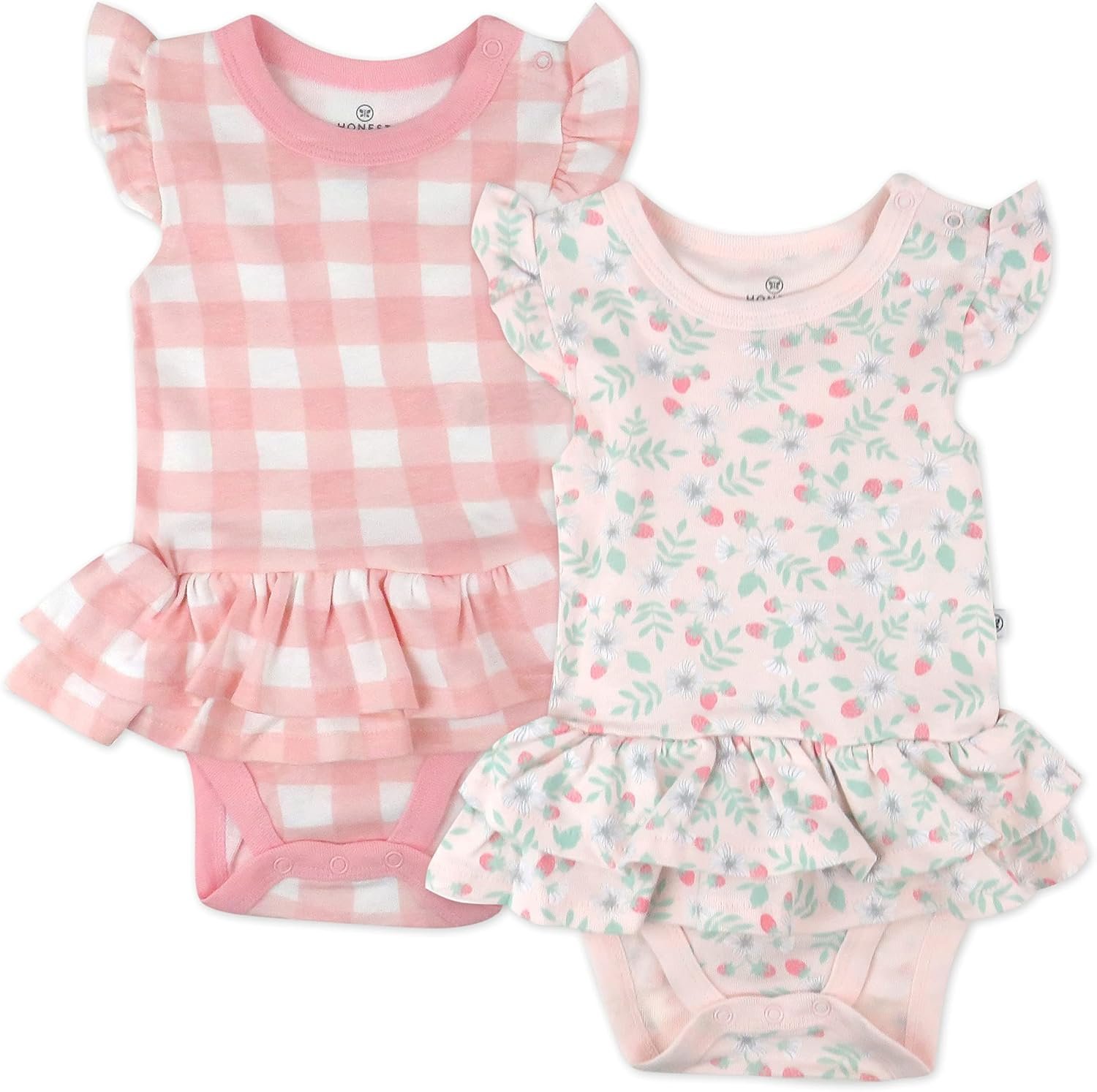 HonestBaby Romper and Ruffle Bodysuit Dress 100% Organic Cotton for Infant Baby and Toddler Girls