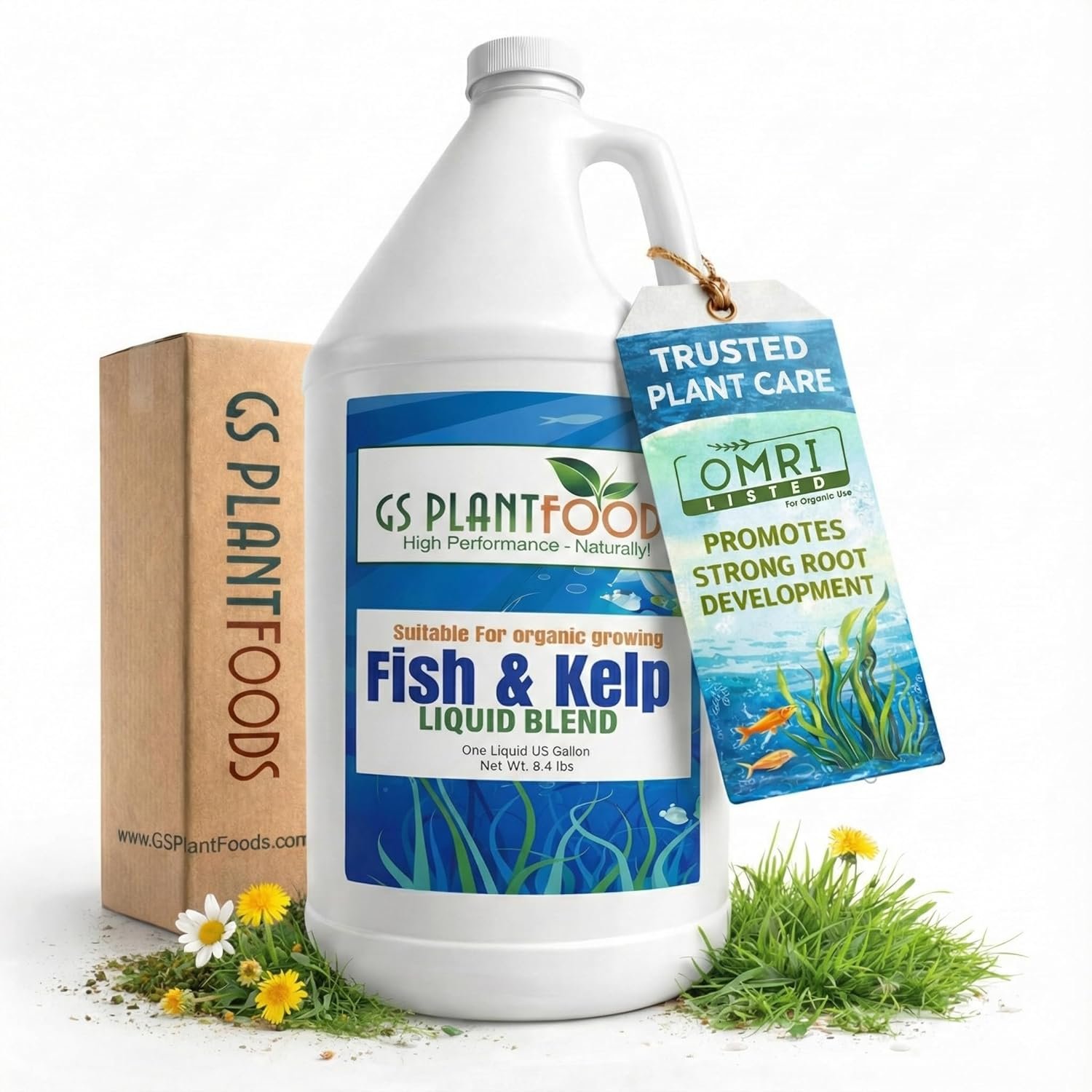 GS Plant Foods Liquid Fish & Kelp Fertilizer – (1 Gallon) Organic Material Review Institute Listed Natural Plant Food for Home Gardens, Lawns, and Vegetables