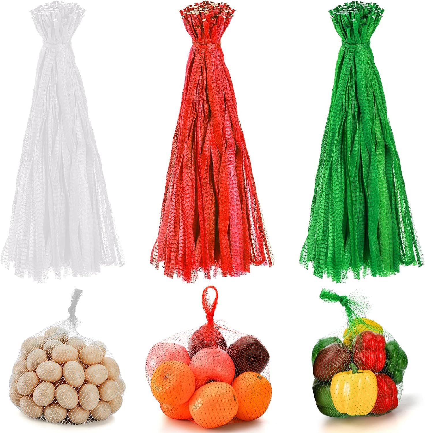 Frcctre 300 Pack Plastic Mesh Bags, Reusable 23 Inch Nylon Produce Grocery Toy Fruit Vegetable Onion Storage Mesh Bags, Seafood Shellfish Crab Boil Cooking Bag Packaging Supplies Net