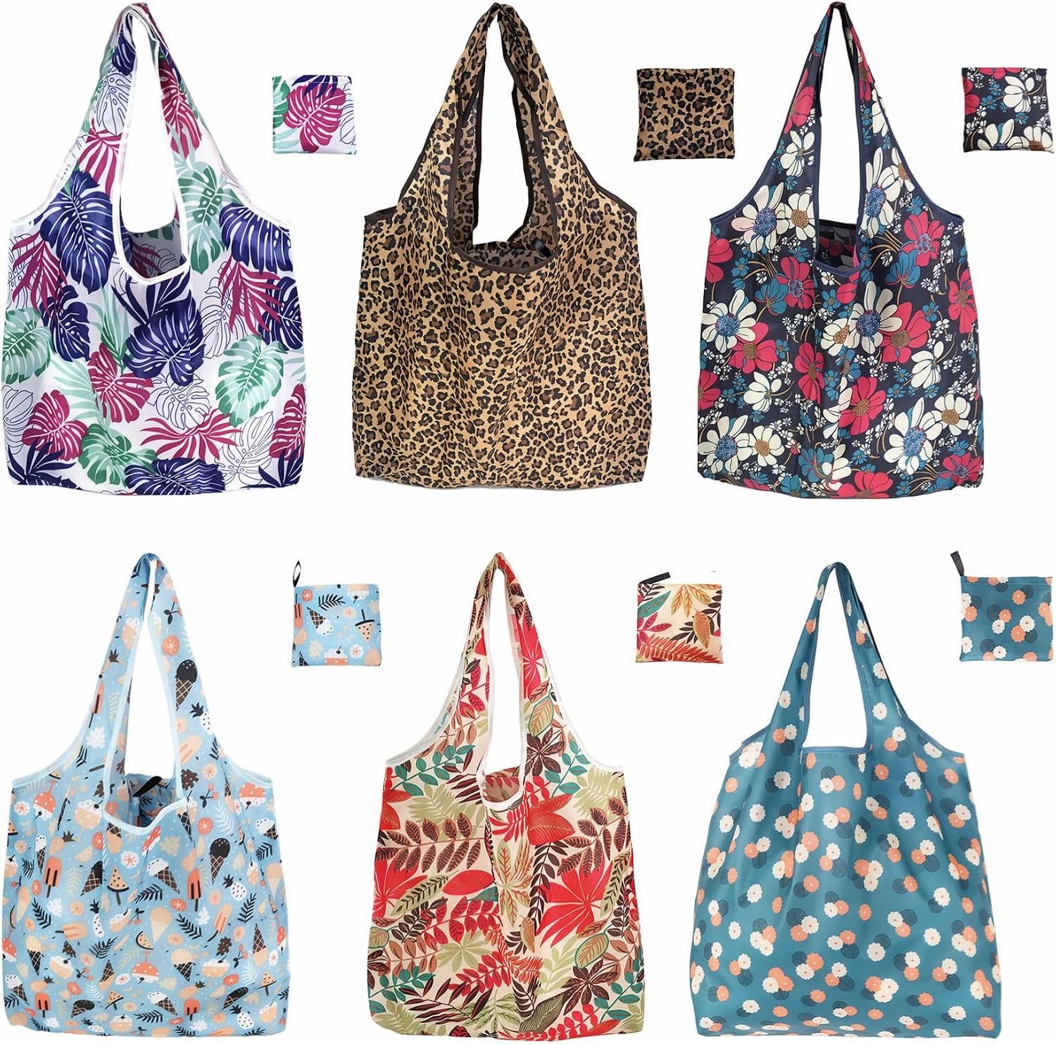 6 Pack Reusable Grocery Bags Heavy Duty with Handles, Reusable Shopping Bags for Women, Foldable, Washable for Store, Travel