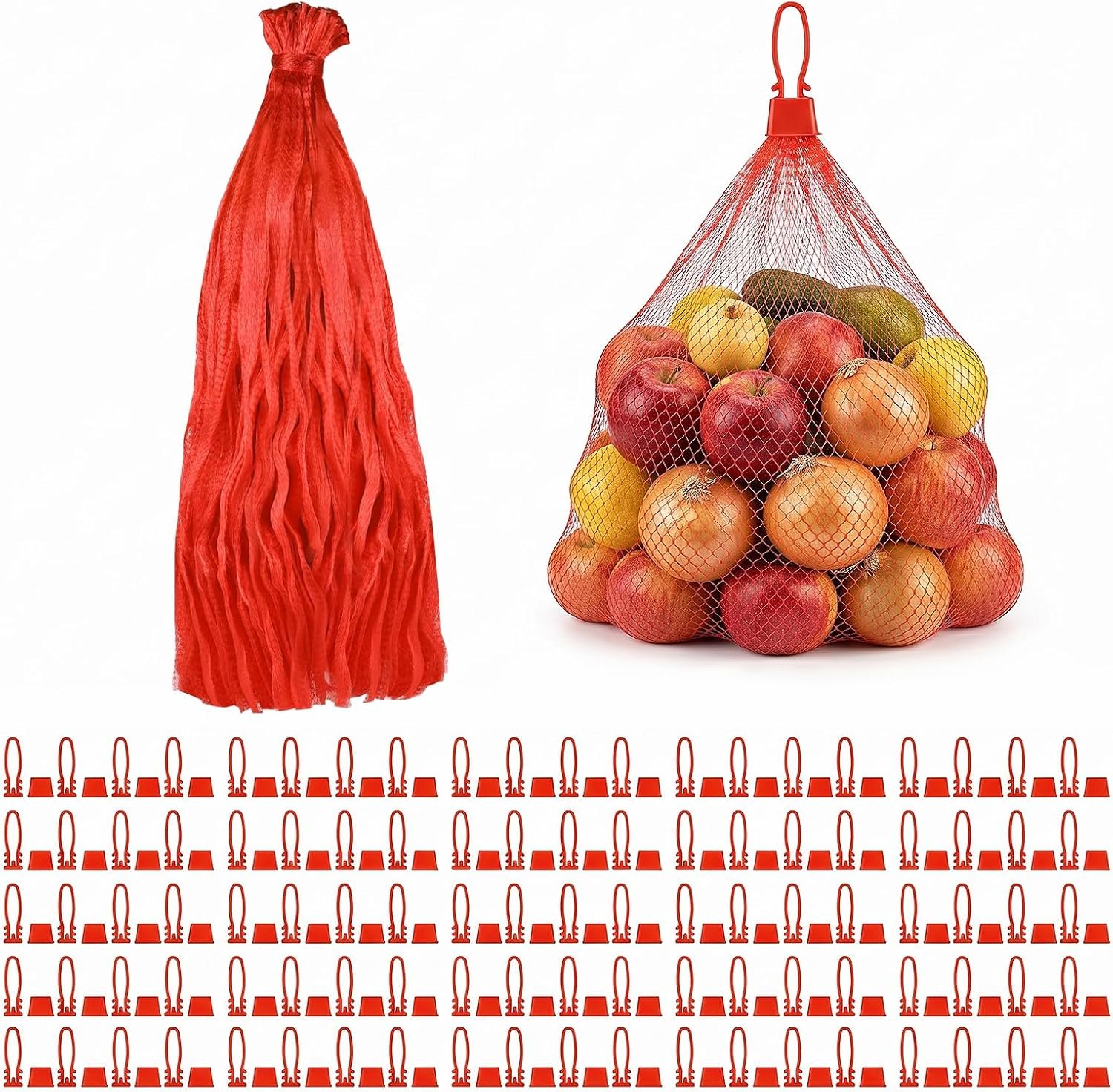 100 Pcs Reusable Mesh Produce Bags, 20 Inch Seafood Boil Bags with Loop Closures, Nylon Produce Storage Bags for Fruit Vegetables Seafood, Onion Potato Garlic