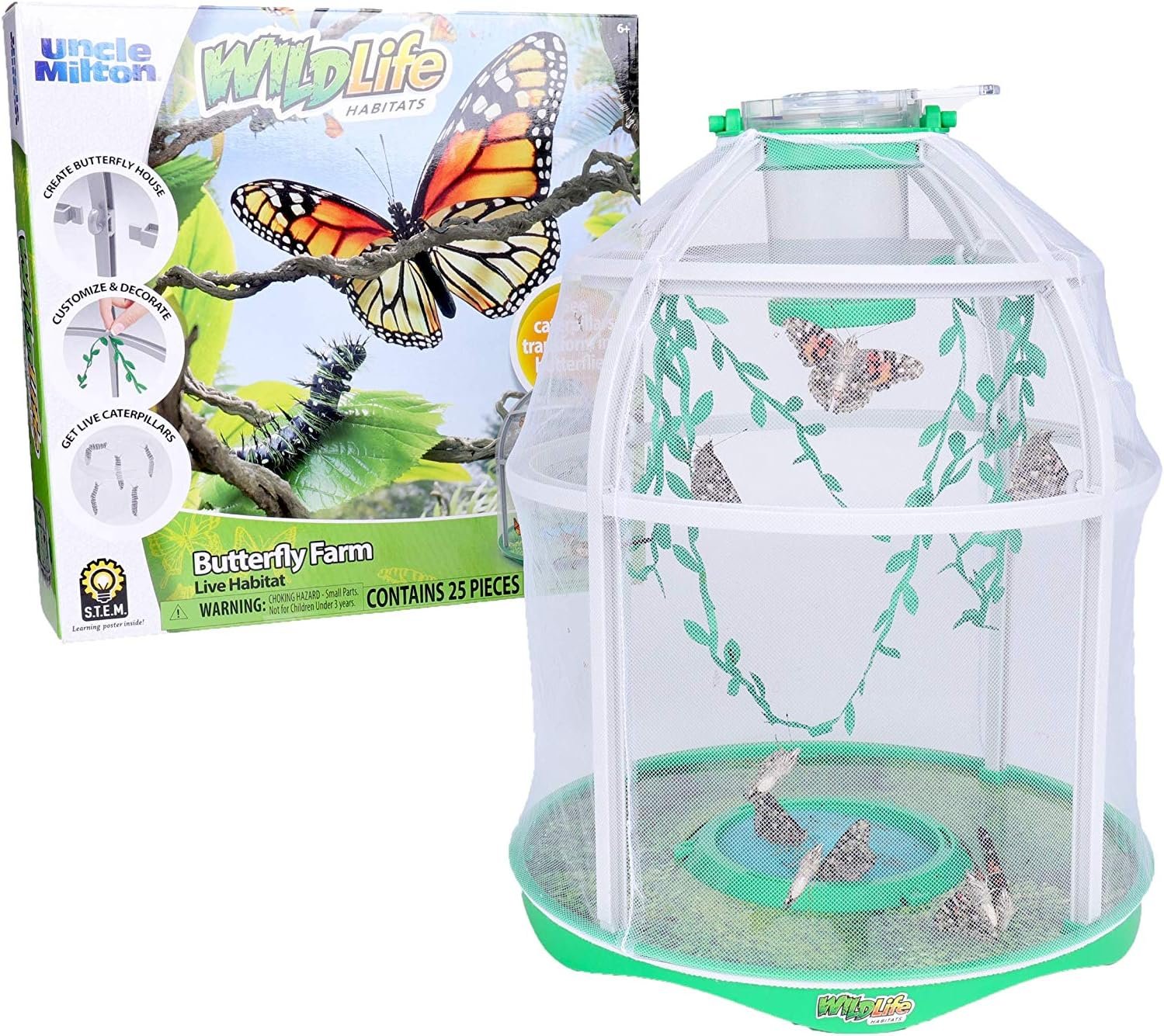 Uncle Milton Butterfly Farm Live Habitat – Observe Caterpillars Transform Into Butterflies, STEM Toy, Great Gifts for Boys & Girls Ages 6+