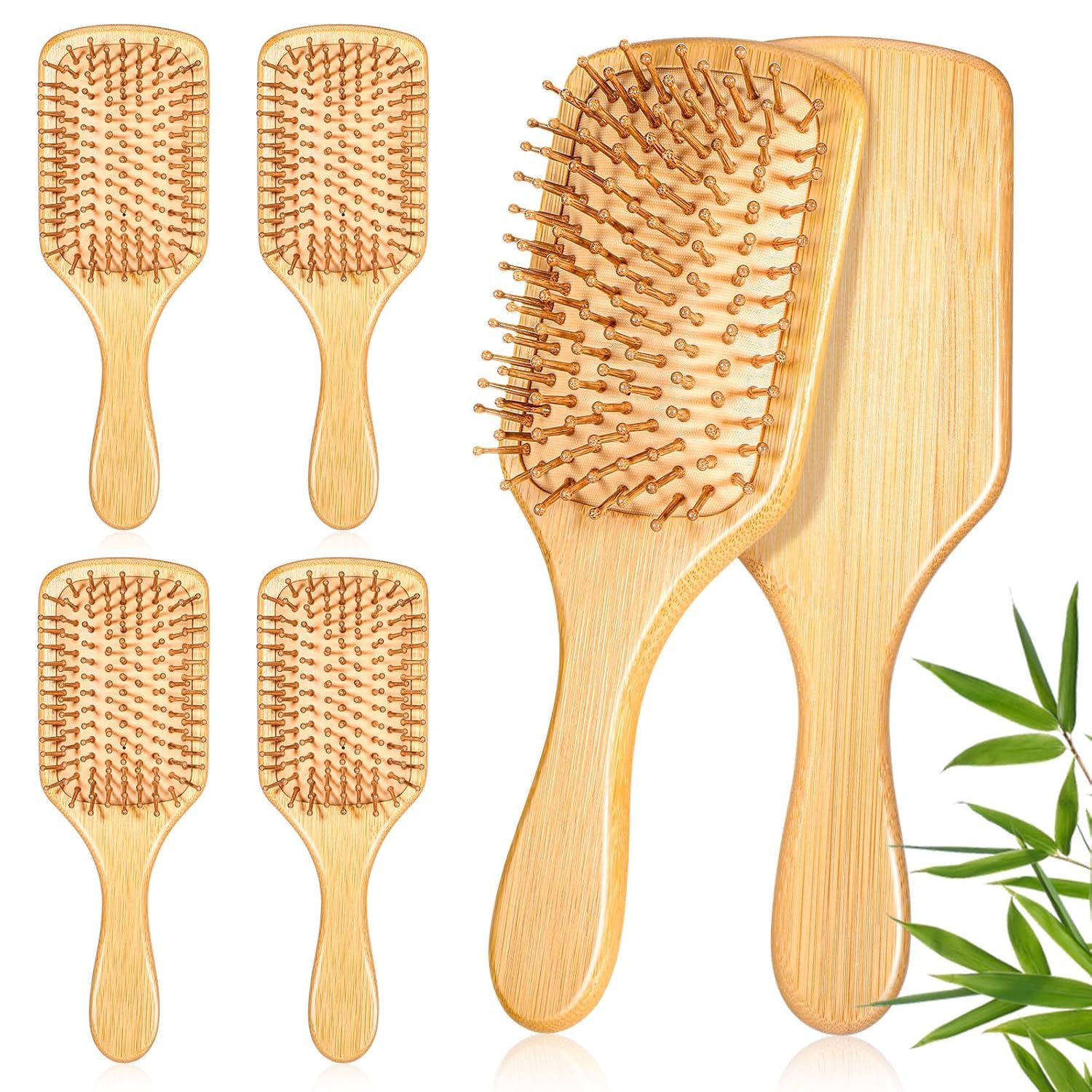 12-Pack Natural Bamboo Hair Brushes for Scalp Massage & Detangling, Anti-Static Wooden Paddle Brush with Ergonomic Handle and Bamboo Bristles, DIY Engraving Gifts for Women/Men/Kids, All Hair Types