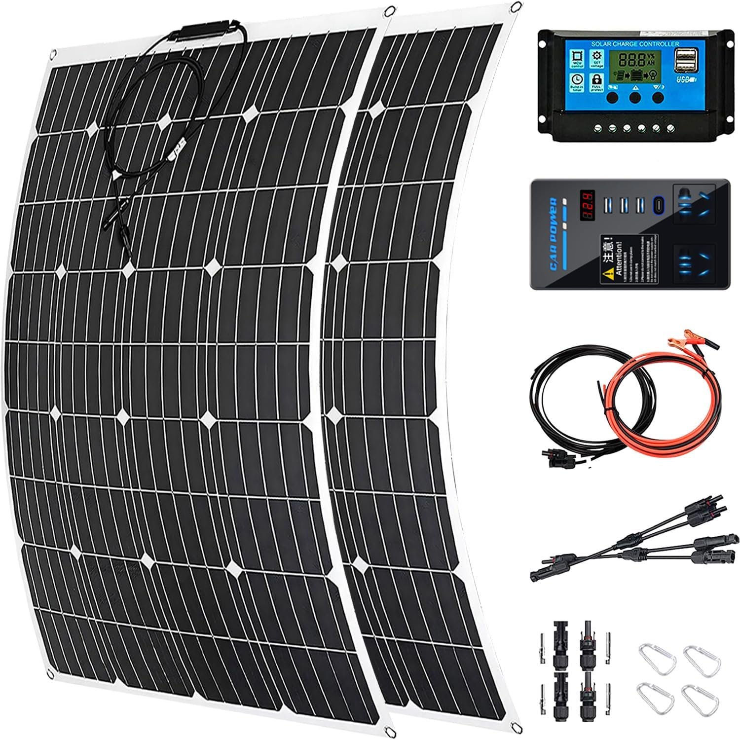 1000 Watt Solar Panel Kit, with Inverter & Charge Controller(40A) 2pcs 500 Watt Flexible Monocrystalline Solar Panel kit Photovoltaic Module for 12-48V Battery Charging Car Battery Camper RV