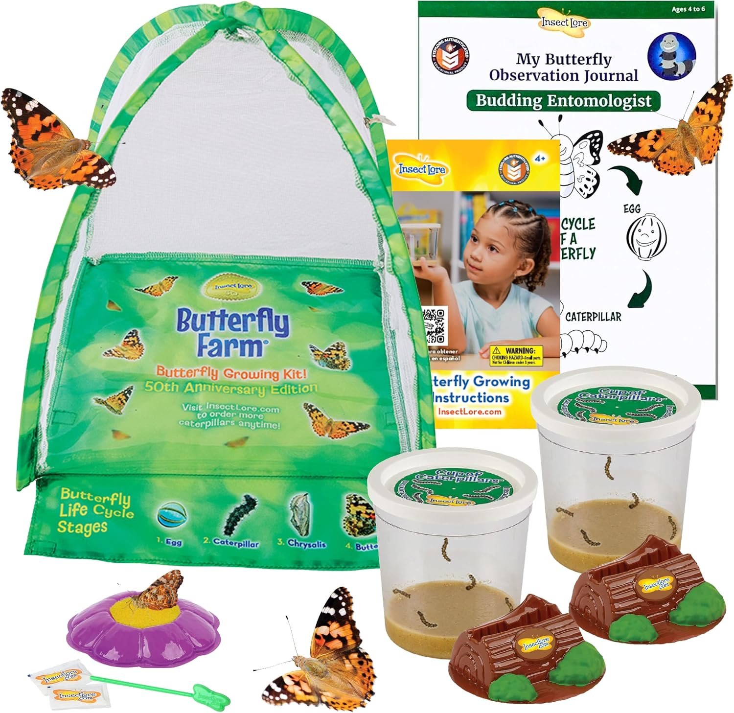 Insect Lore Live Butterfly Garden Growing Kit – 10 Live Baby Painted Lady Caterpillars – Dome Observation Habitat – Grow, Raise and Release Painted Lady Butterflies from The USA