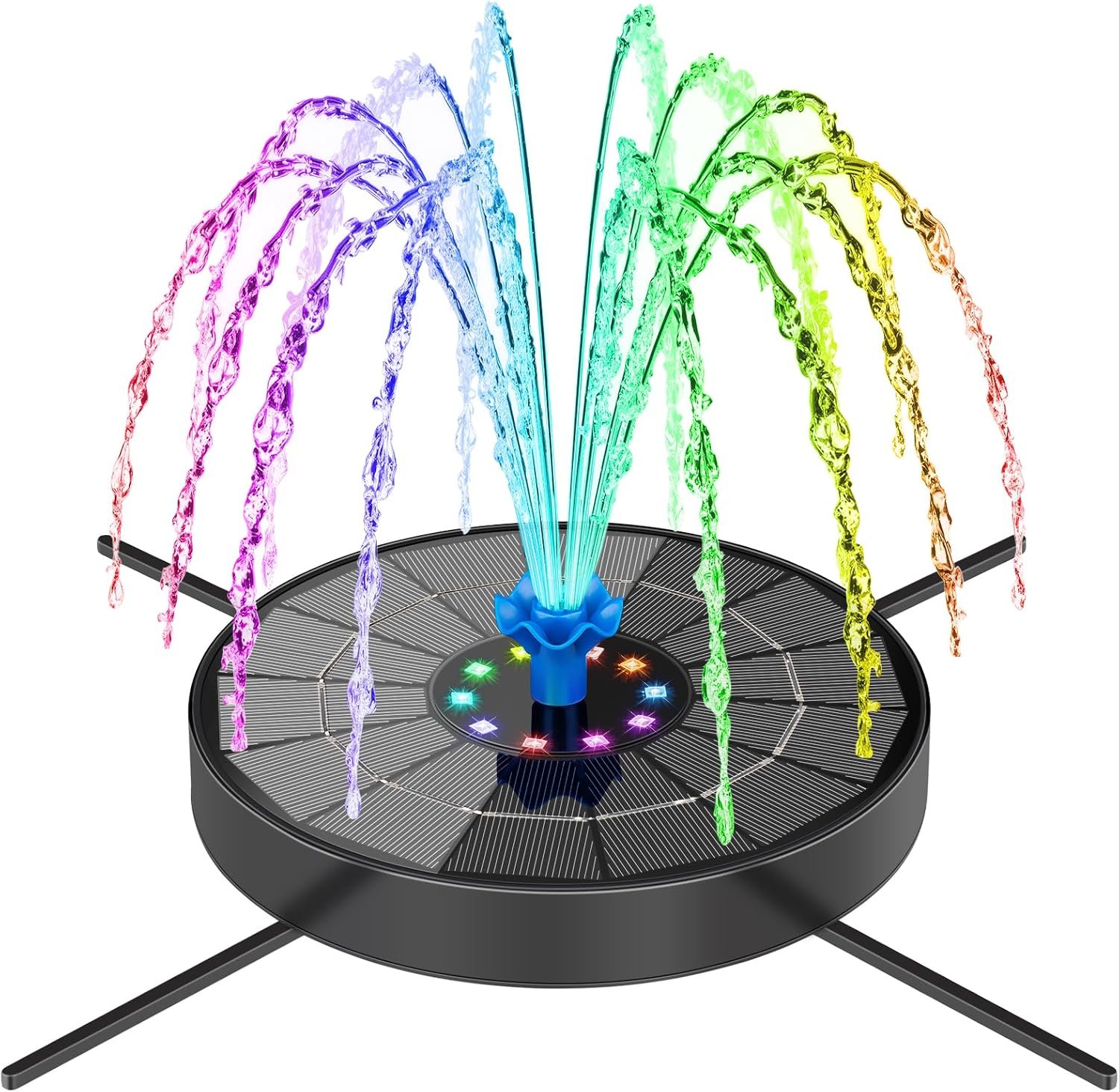 SEIRMEP Solar Fountain Pump with 3 Spray Height Adjustments, Upgraded Glass Solar Bird Bath Fountains with LED Lights,6 Nozzles,Outdoor Solar Water Fountain for Bird Bath, Garden, Pool, Pond (Blue)