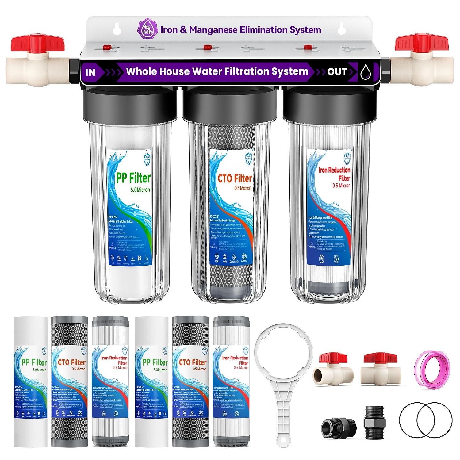 Whole House Water Filter System, 3-Stage Iron & Manganese Removal