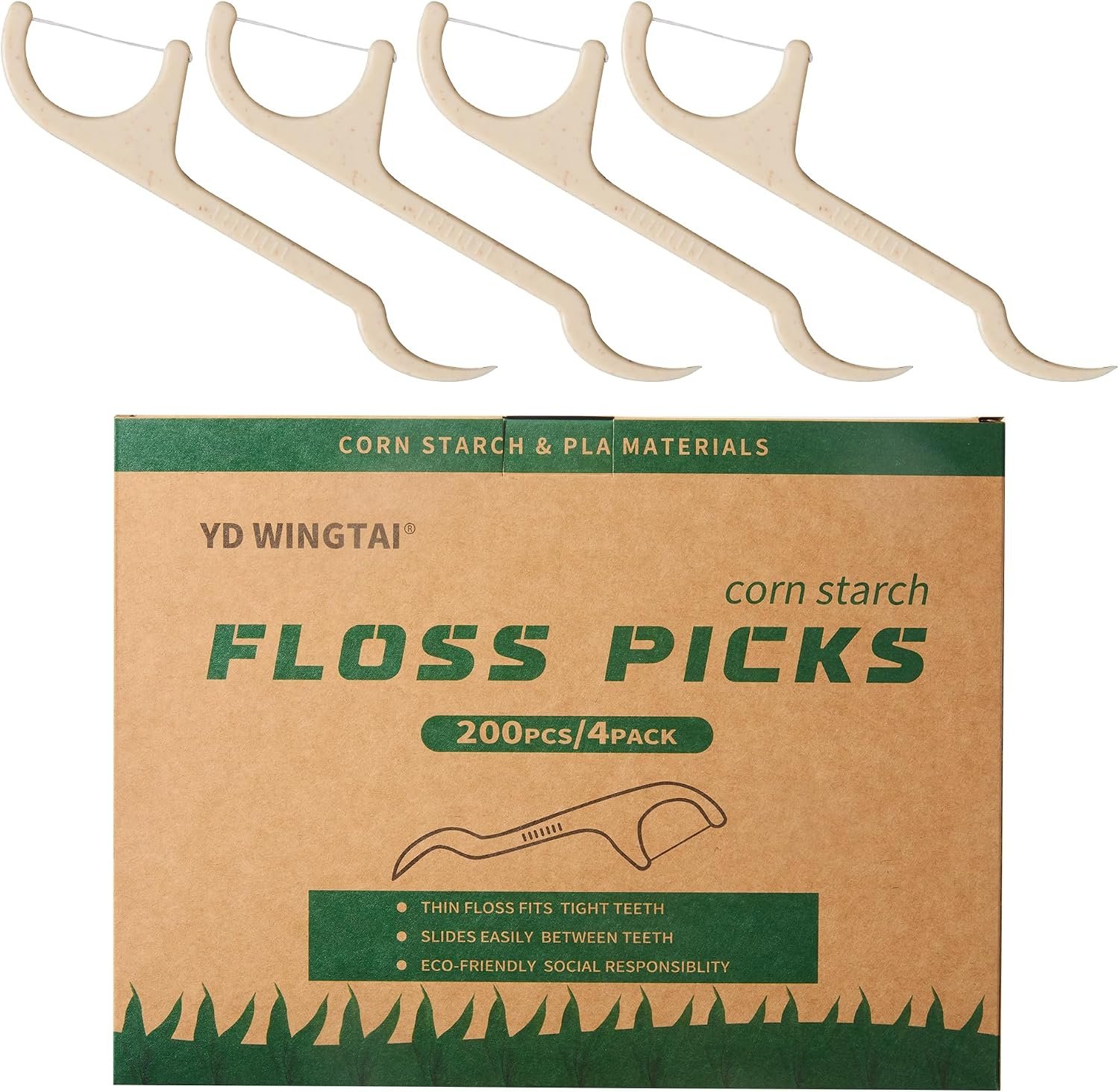 Floss Picks Dental Flossers Biodegradable Wooden Eco Friendly | Compostable Tooth Sticks Grin Glide Tools for Adults Teeth Cleaning