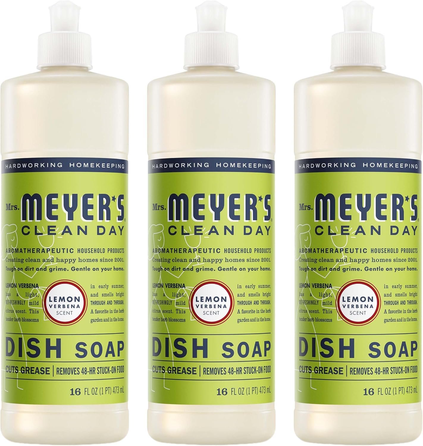 Mrs. Meyer’s Clean Day, Liquid Dish Soap, Lemon Verbena, 16 Fl Oz, 3 Count
