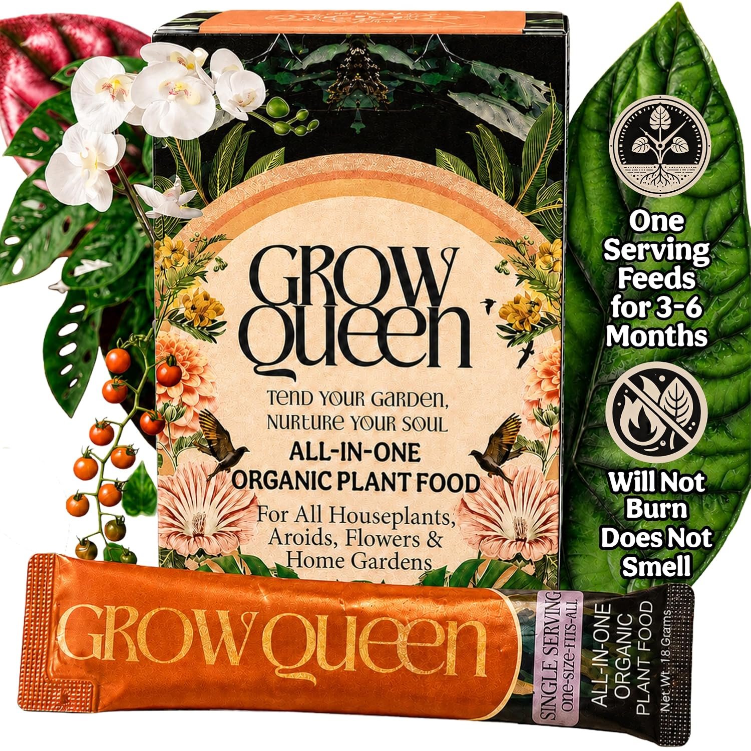 All-in-One Complete Organic Plant Food, Indoor Plant Food for Houseplants, Organic Fertilizer for Vegetable Gardens, 7 Formulated Single Servings Feeds 14 gal Fast and Slow Release