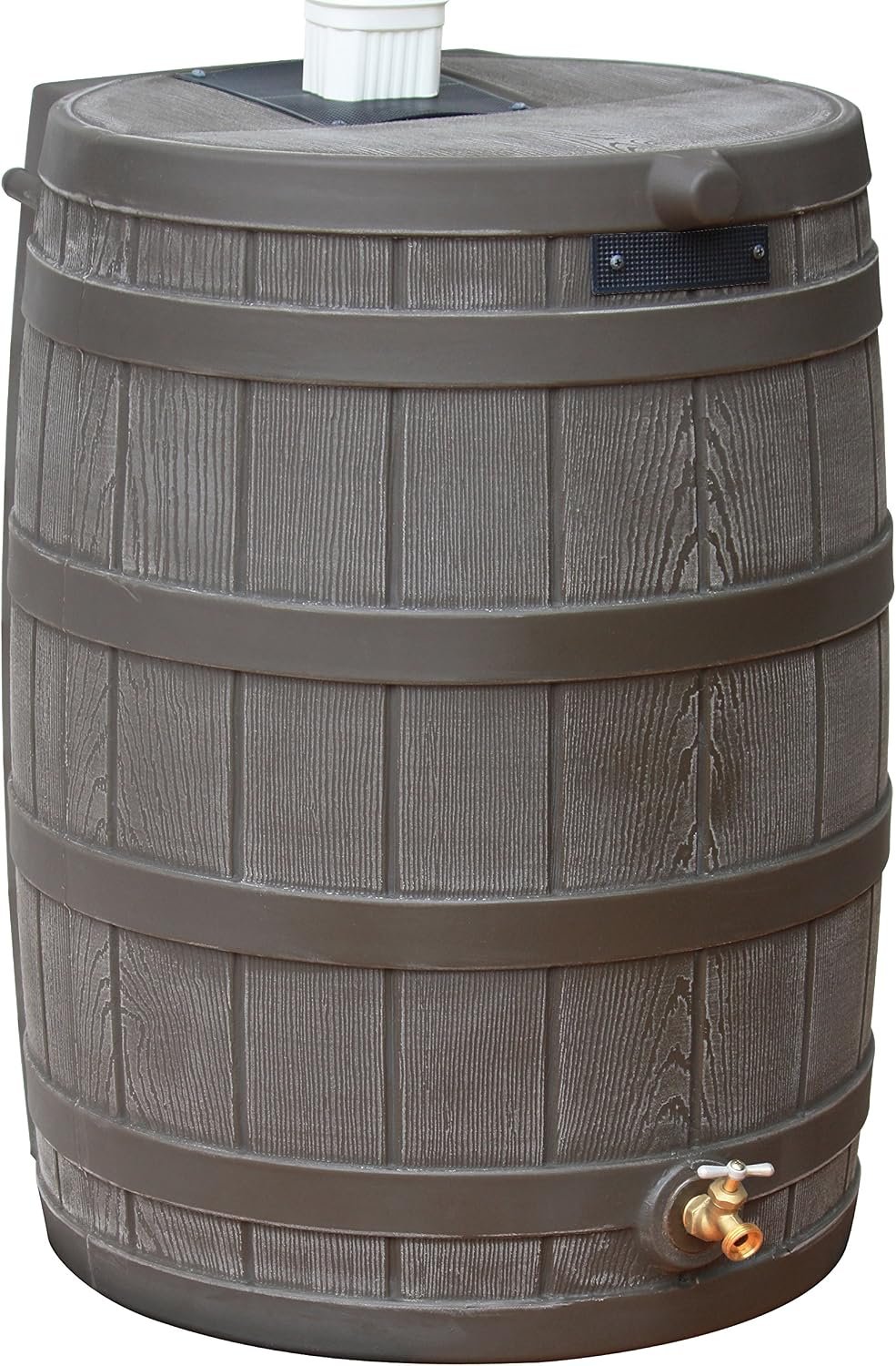 Rain Wizard Water Collection Barrel, 50 Gallon, Oak | Faux Wood Design – Plastic Outdoor Home Rain Barrel, Rainwater Storage Collector with Metal Spigot and Flat Back