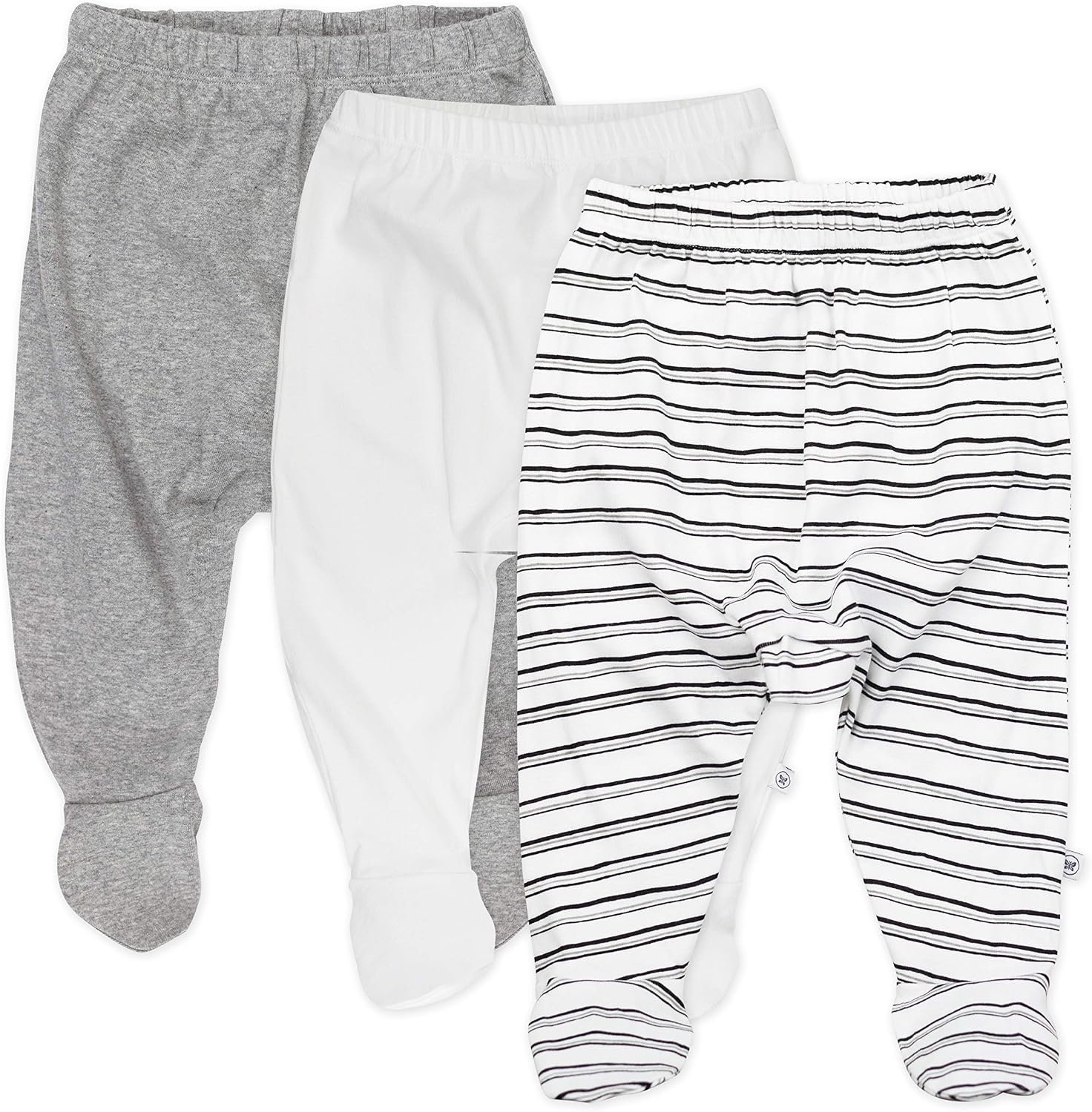 HonestBaby Baby 3-Pack Footed Pants Roomy Fit Pull on Bottoms 100% Organic Cotton for Infant Baby Boys, Girls, Unisex