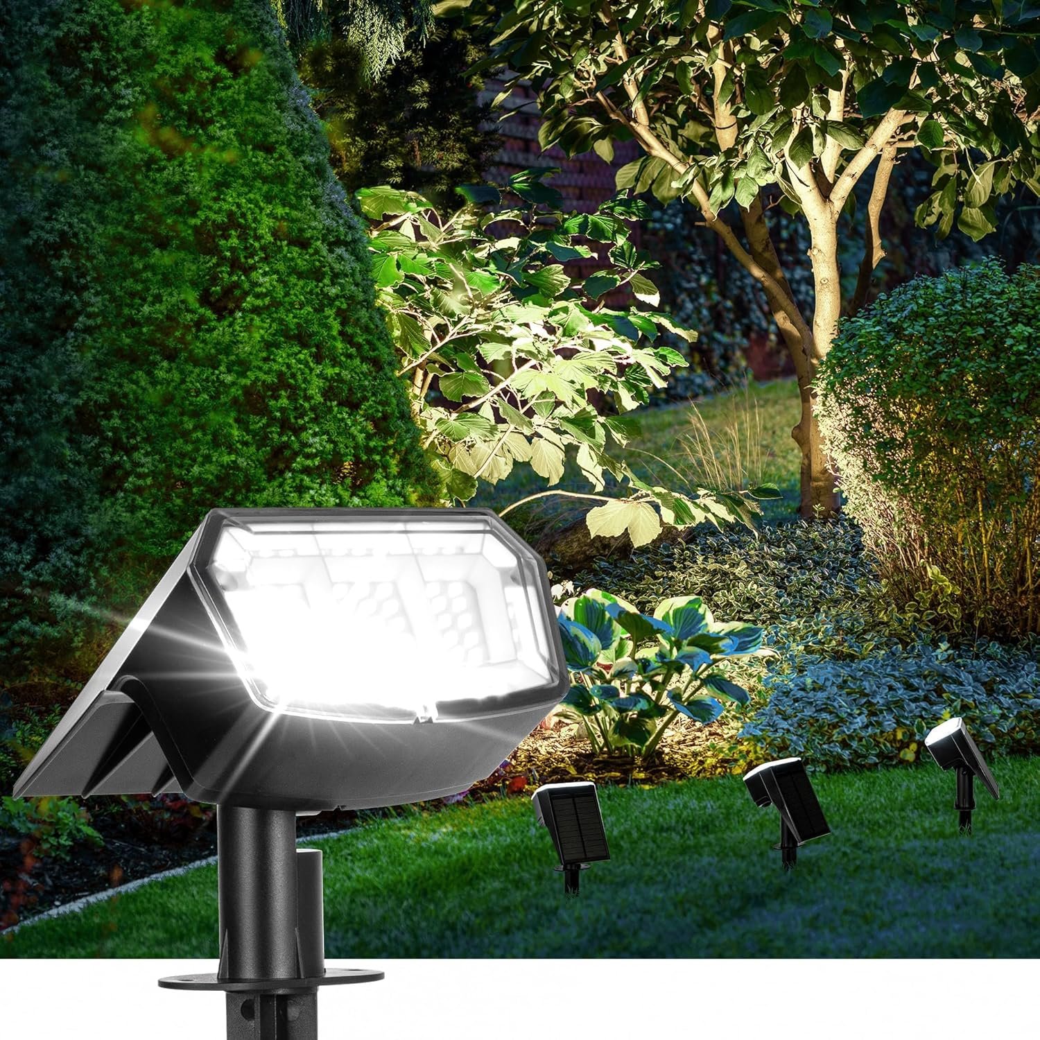Solar Spot Lights Outdoor Waterproof, 4 Packs, Cool White | 63 LED, 3 Lighting Modes, Solar Landscape Lights for Yard, Garden, House, Garage, Pathway, Tree, Backyard