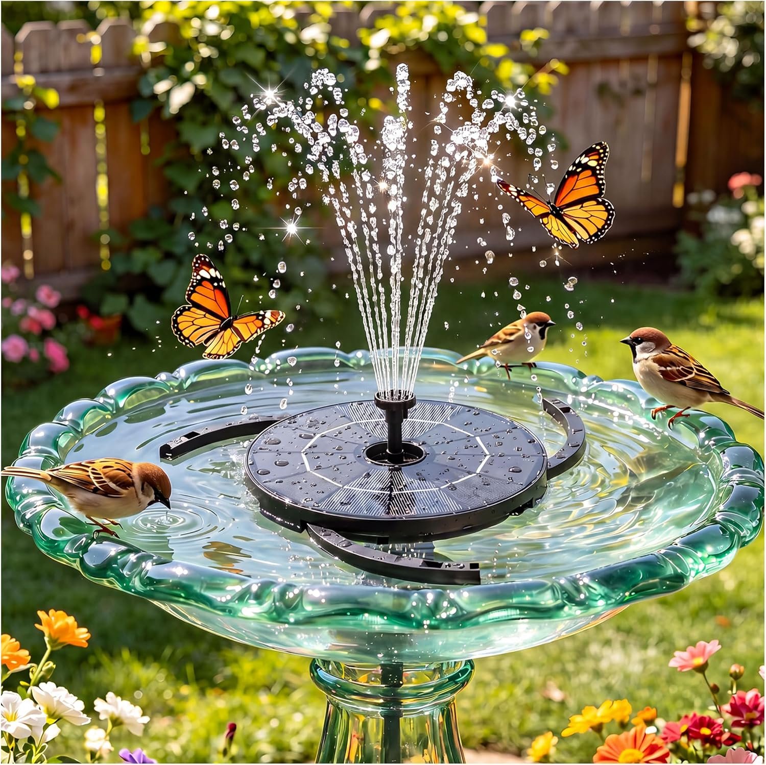 AISITIN Solar Fountain for Bird Bath, DIY Separated Design & Ground Stakes | 6 Nozzles, 3 Anti-Drift Fixing Bracket, Prevents Clogging, Attract Birds, Solar Bird Bath Fountain for Garden Fish Tank Pond