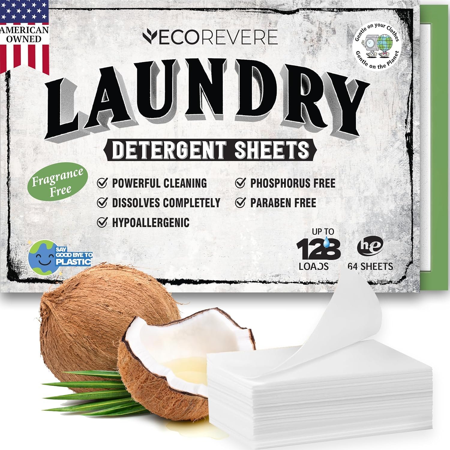 Laundry Detergent Sheets – Eco Friendly Hypoallergenic for sensitive skin, Natural Plant Based Washer Sheets, Travel Laundry Detergent, Chemical Free (64cnt/128 Small Loads) Unscented, Fragrance-Free