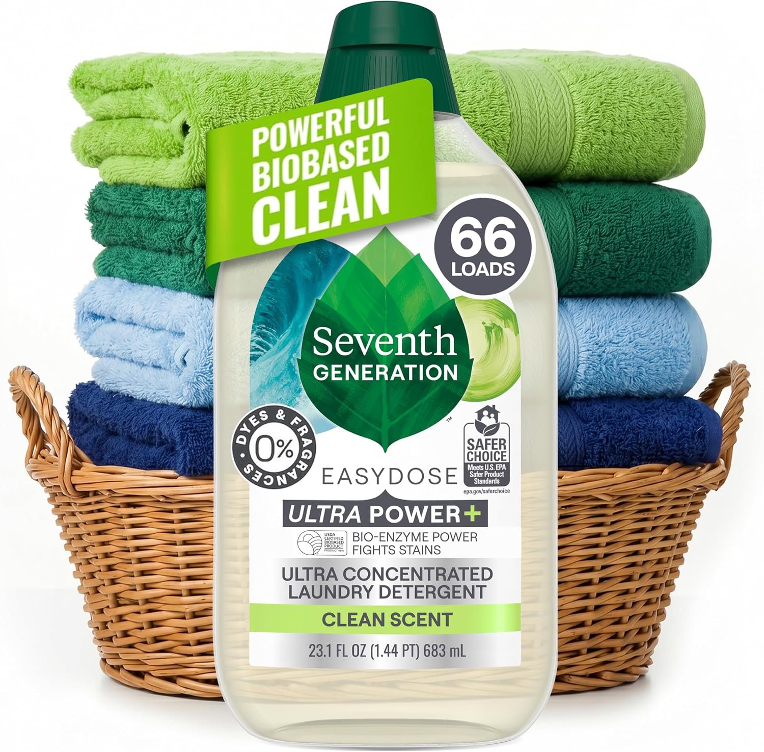 Seventh Generation, Laundry Detergent Ultra Power Plus Clean Scent, 23.1 Fl Oz