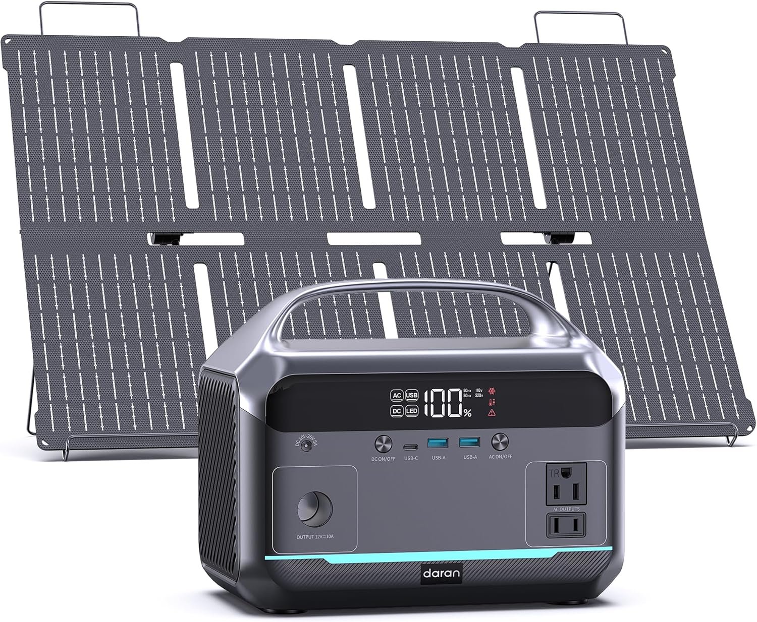 Daran Portable Power Station 600W with Solar Panel, 288Wh LiFePO4 Battery Solar Generator, 2h Fast Charging Compact Lightweight Power Station for Outdoor Camping, Emergency, RV