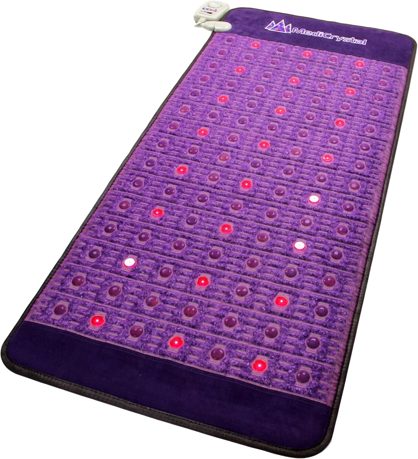 MediCrystal Far Infrared Amethyst Mat – Natural Agates + Photon Red Lights – FDA Registered Manufacturer – Negative Ion – FIR Heating Pad (Single 75”L x 39”W)
