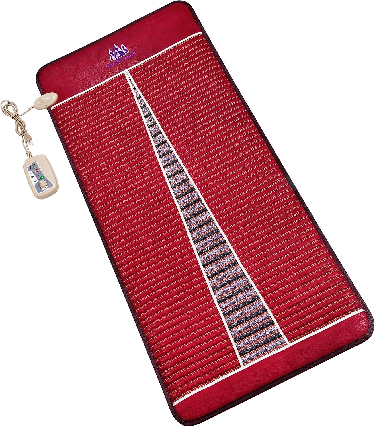 MediCrystal Far Infrared Heat Amethyst Tourmaline Mat – Professional 71″x32″ – Warm & Heal Yourself with Natural Crystals – EMF-Free Adjustable Deep FIR Heating 86°-158°F – Original Manufacturer