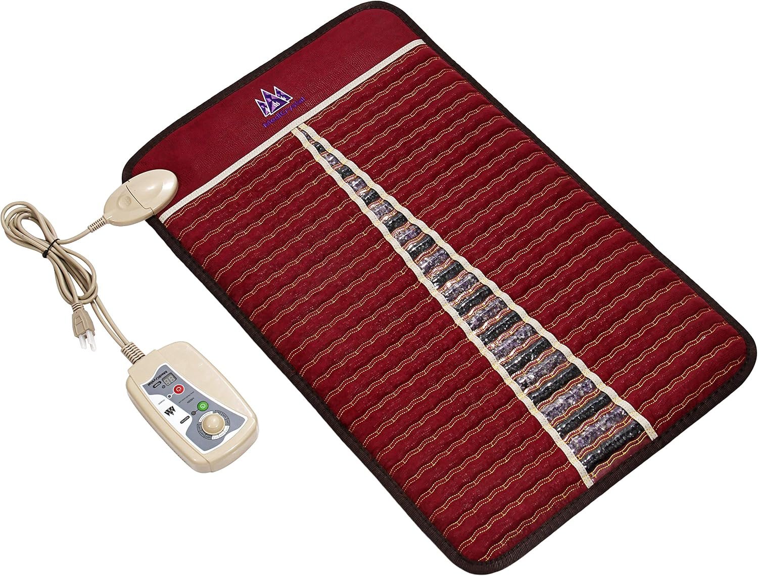 MediCrystal Infrared Heat Amethyst Tourmaline Mini Mat – 32″ L x 20″ W – Natural Crystals – Adjustable FIR Heating 86°-158°F – Deep Warming Hot Stone Pad – for Back Health – Original Manufacturer