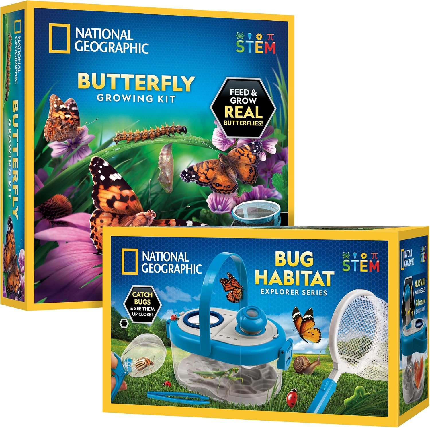 National Geographic Butterfly Growing and Bug Catcher Kit for Kids | Butterfly Habitat, Voucher for 5 Caterpillars, Magnified Bug Habitat, Catching Tools, Metamorphosis Science, Outdoor Learning