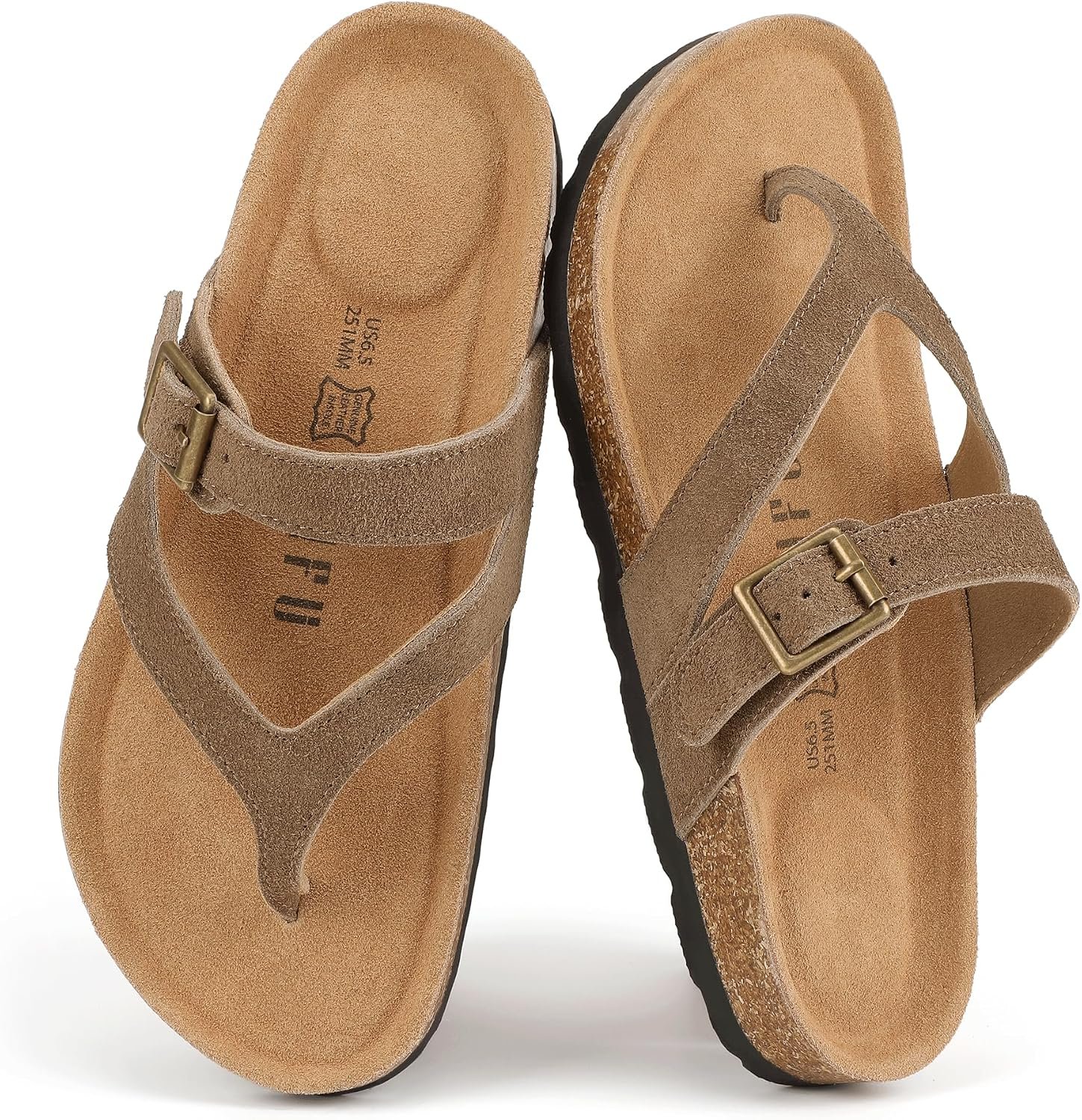 IDIFU Cork Thong Sandals for Women Comfortable Slip on Beach Summer Vacation Slide Sandal with Soft Arch Support Footbed, Adjustable Buckle Strap Slides Casual Flat Sandals