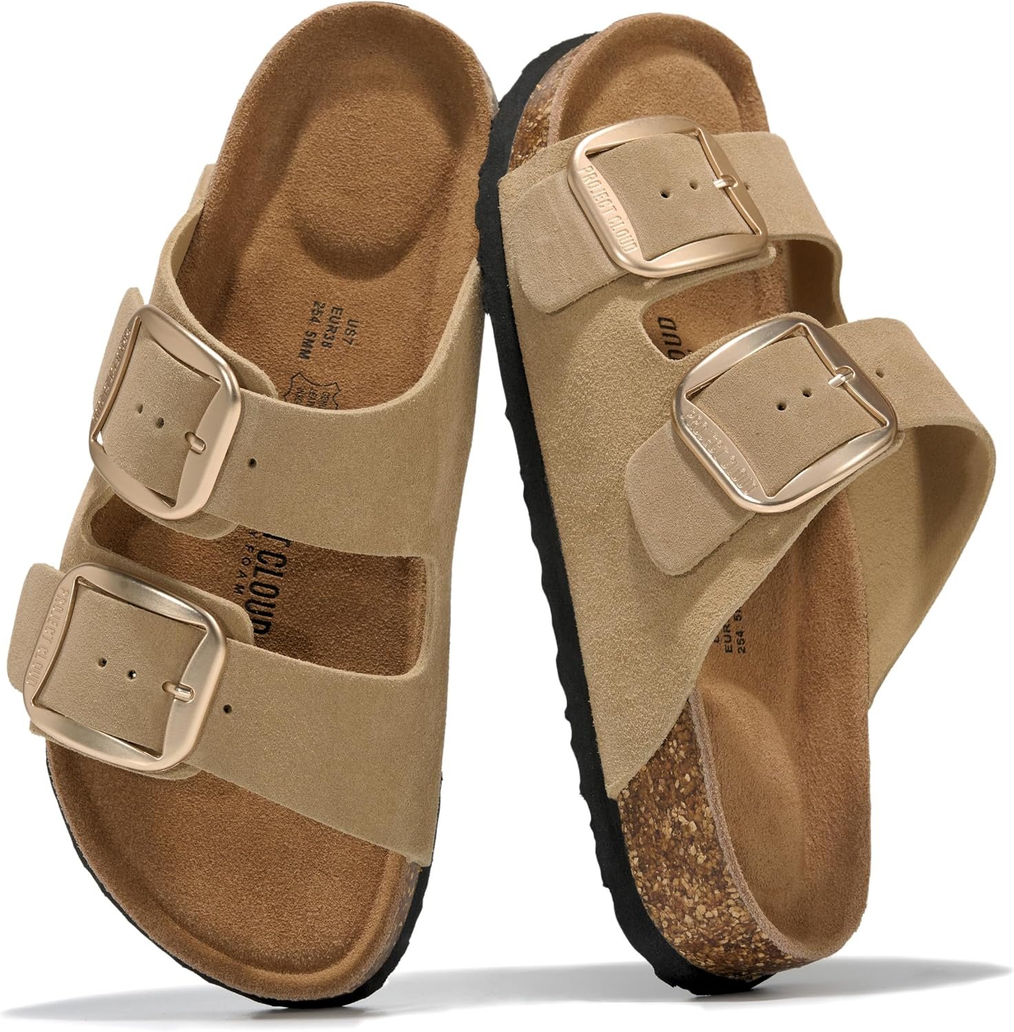 Project Cloud 100% Genuine Leather Footbed Sandals for Women (Santorini) | Comfortable Beach Essentials Womens Sandals Plush Memory Foam Cushioning Vacation Essentials Slides for Women Footwear